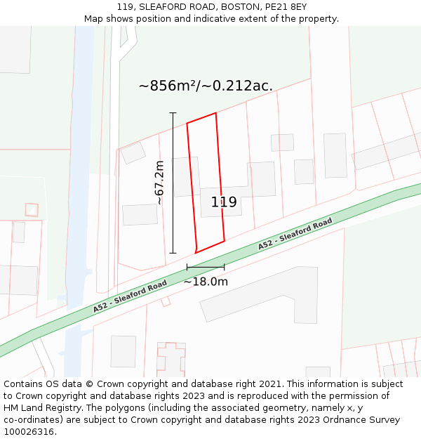 119, SLEAFORD ROAD, BOSTON, PE21 8EY: Plot and title map