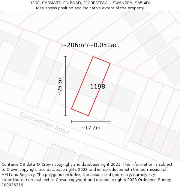 1198, CARMARTHEN ROAD, FFORESTFACH, SWANSEA, SA5 4BL: Plot and title map