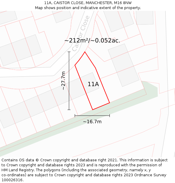 11A, CAISTOR CLOSE, MANCHESTER, M16 8NW: Plot and title map