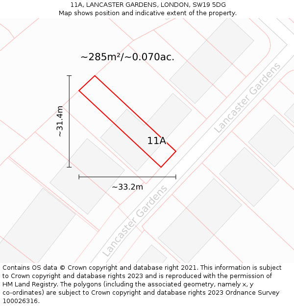 11A, LANCASTER GARDENS, LONDON, SW19 5DG: Plot and title map