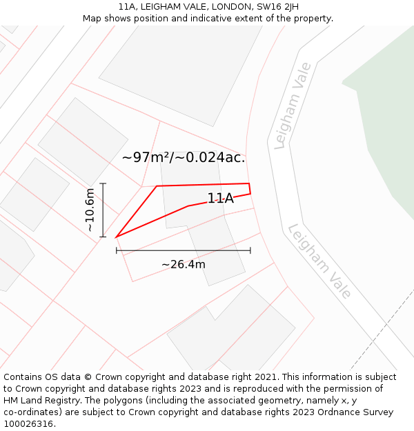 11A, LEIGHAM VALE, LONDON, SW16 2JH: Plot and title map