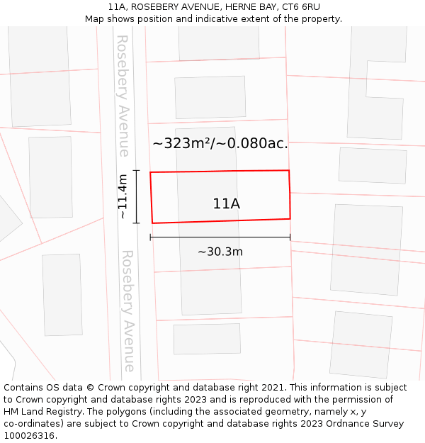 11A, ROSEBERY AVENUE, HERNE BAY, CT6 6RU: Plot and title map