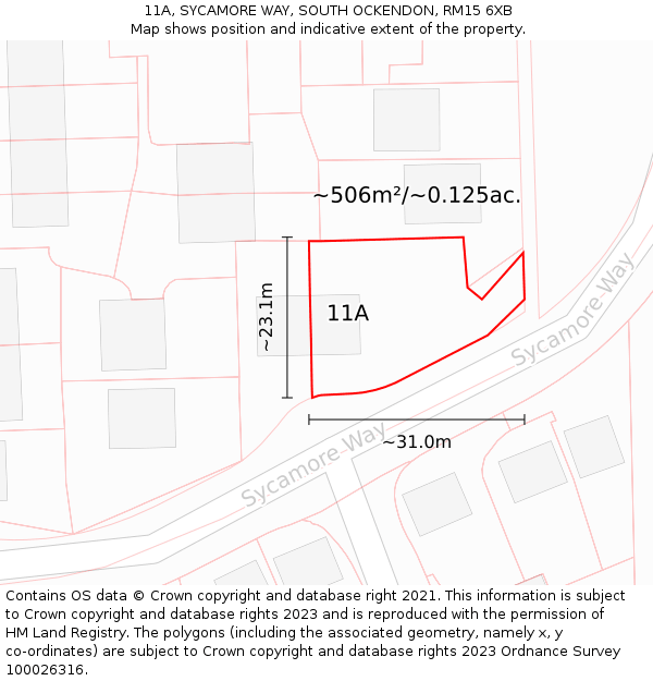 11A, SYCAMORE WAY, SOUTH OCKENDON, RM15 6XB: Plot and title map