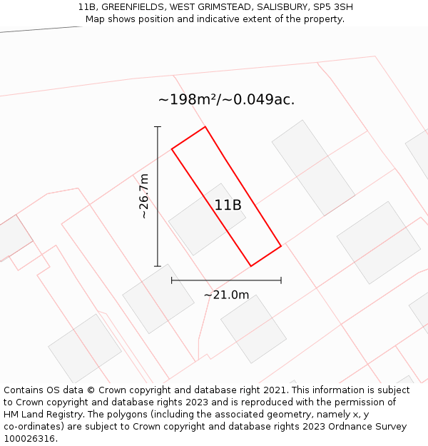 11B, GREENFIELDS, WEST GRIMSTEAD, SALISBURY, SP5 3SH: Plot and title map