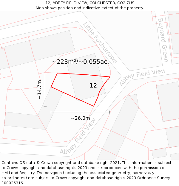 12, ABBEY FIELD VIEW, COLCHESTER, CO2 7US: Plot and title map