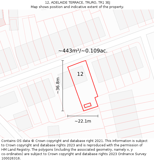 12, ADELAIDE TERRACE, TRURO, TR1 3EJ: Plot and title map