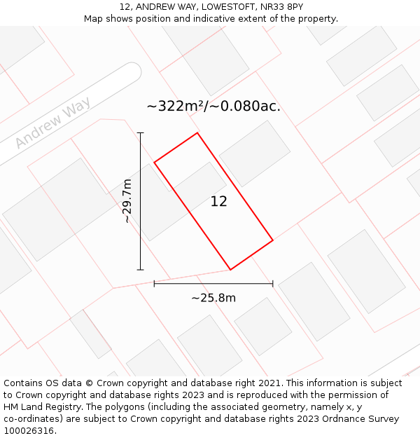 12, ANDREW WAY, LOWESTOFT, NR33 8PY: Plot and title map