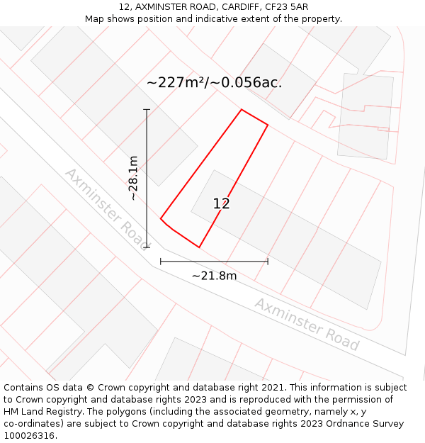 12, AXMINSTER ROAD, CARDIFF, CF23 5AR: Plot and title map