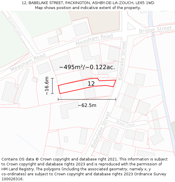 12, BABELAKE STREET, PACKINGTON, ASHBY-DE-LA-ZOUCH, LE65 1WD: Plot and title map