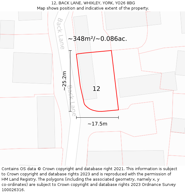 12, BACK LANE, WHIXLEY, YORK, YO26 8BG: Plot and title map