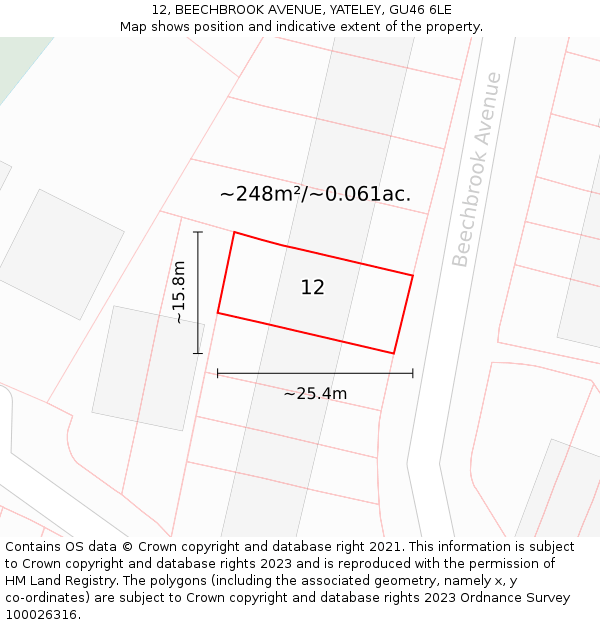 12, BEECHBROOK AVENUE, YATELEY, GU46 6LE: Plot and title map