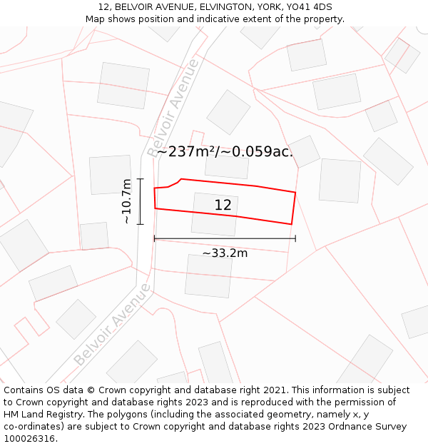 12, BELVOIR AVENUE, ELVINGTON, YORK, YO41 4DS: Plot and title map