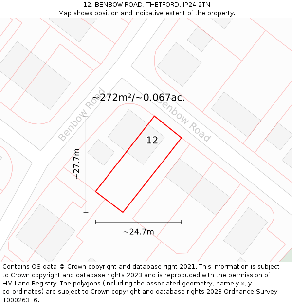 12, BENBOW ROAD, THETFORD, IP24 2TN: Plot and title map