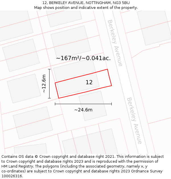 12, BERKELEY AVENUE, NOTTINGHAM, NG3 5BU: Plot and title map