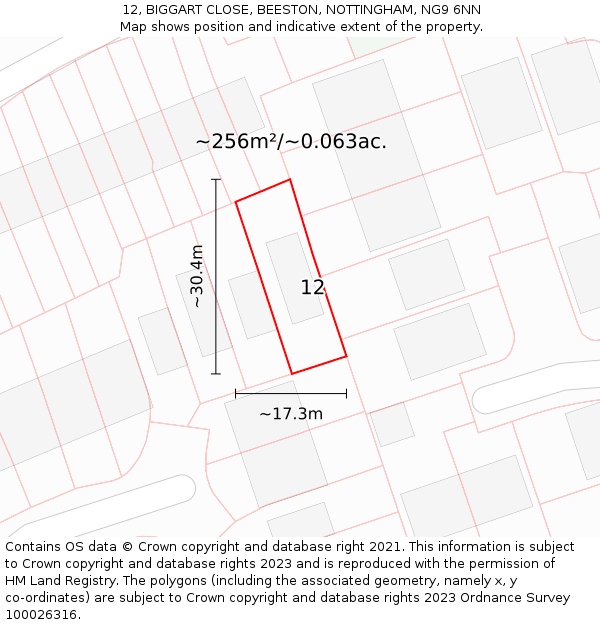 12, BIGGART CLOSE, BEESTON, NOTTINGHAM, NG9 6NN: Plot and title map