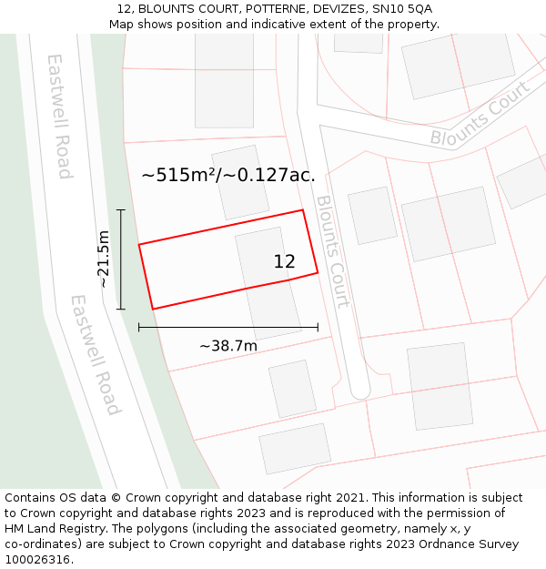 12, BLOUNTS COURT, POTTERNE, DEVIZES, SN10 5QA: Plot and title map