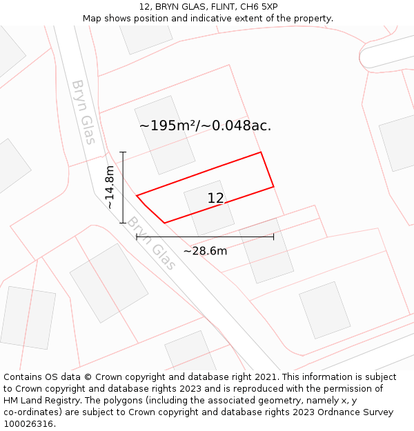 12, BRYN GLAS, FLINT, CH6 5XP: Plot and title map