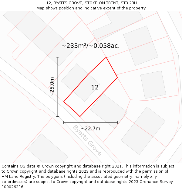 12, BYATTS GROVE, STOKE-ON-TRENT, ST3 2RH: Plot and title map