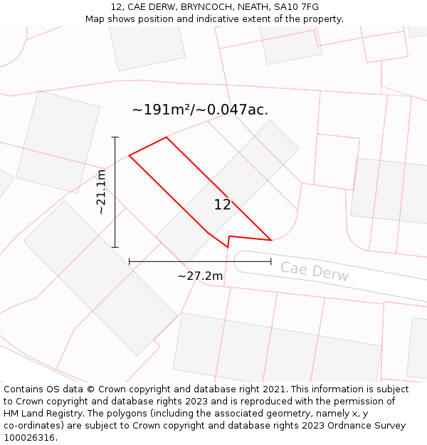 12, CAE DERW, BRYNCOCH, NEATH, SA10 7FG: Plot and title map