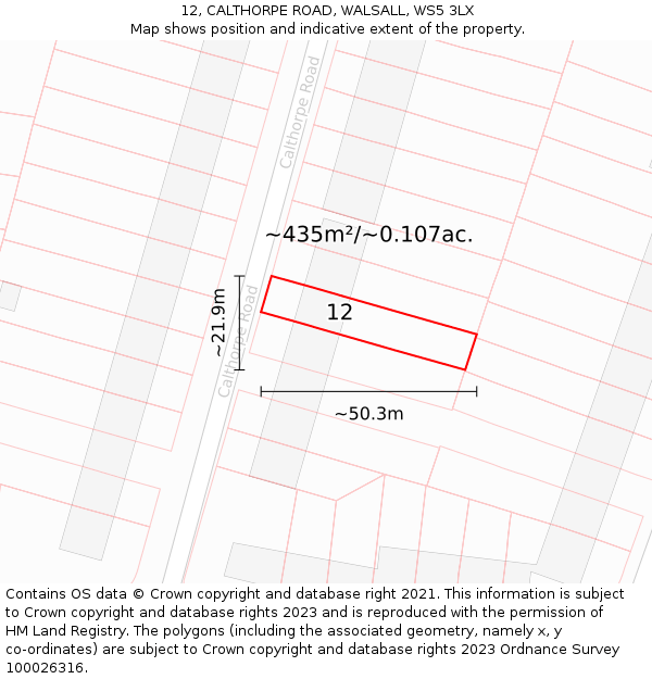 12, CALTHORPE ROAD, WALSALL, WS5 3LX: Plot and title map