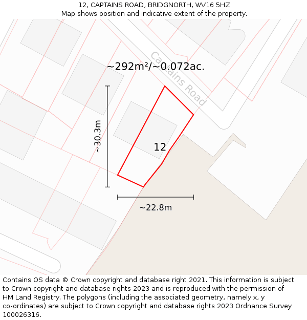 12, CAPTAINS ROAD, BRIDGNORTH, WV16 5HZ: Plot and title map