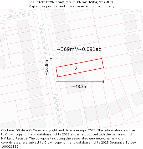 12, CASTLETON ROAD, SOUTHEND-ON-SEA, SS2 4UD: Plot and title map