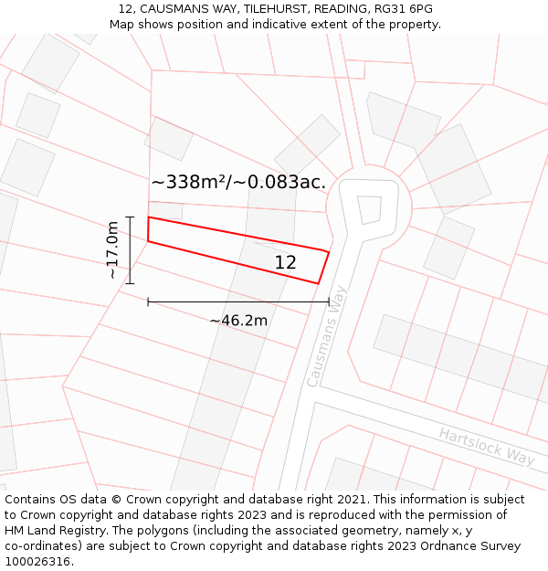 12, CAUSMANS WAY, TILEHURST, READING, RG31 6PG: Plot and title map