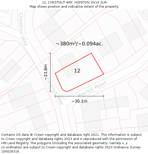 12, CHESTNUT WAY, HONITON, EX14 2UA: Plot and title map