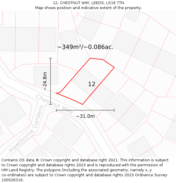 12, CHESTNUT WAY, LEEDS, LS16 7TN: Plot and title map