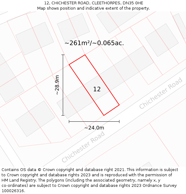 12, CHICHESTER ROAD, CLEETHORPES, DN35 0HE: Plot and title map