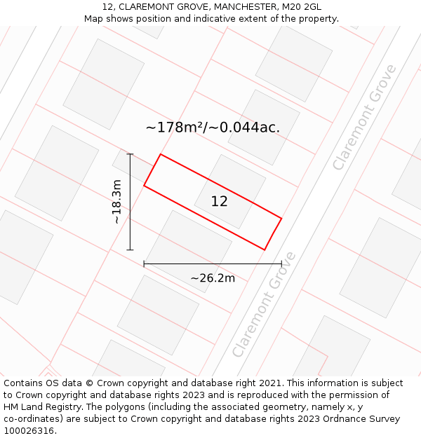 12, CLAREMONT GROVE, MANCHESTER, M20 2GL: Plot and title map