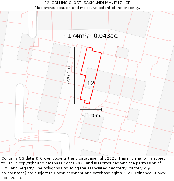 12, COLLINS CLOSE, SAXMUNDHAM, IP17 1GE: Plot and title map