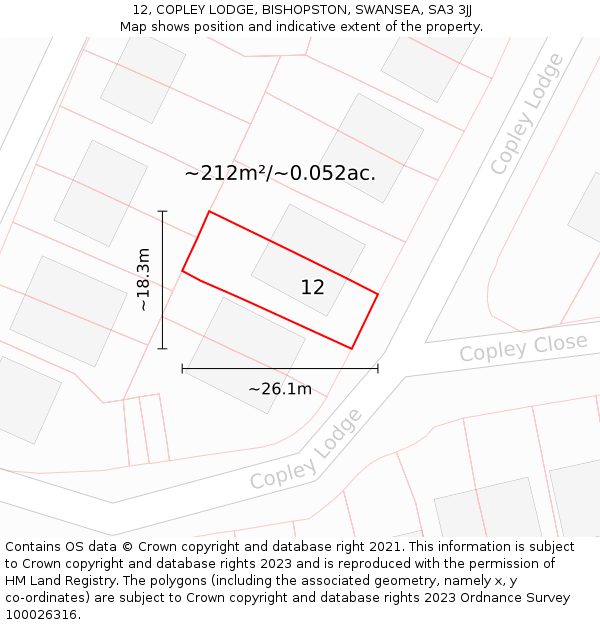 12, COPLEY LODGE, BISHOPSTON, SWANSEA, SA3 3JJ: Plot and title map