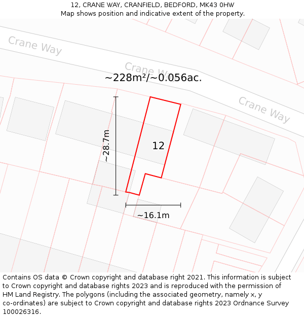 12, CRANE WAY, CRANFIELD, BEDFORD, MK43 0HW: Plot and title map