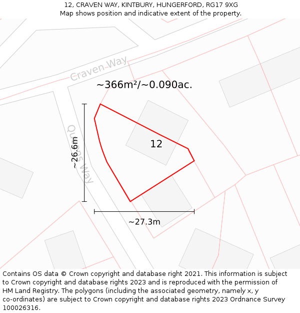 12, CRAVEN WAY, KINTBURY, HUNGERFORD, RG17 9XG: Plot and title map