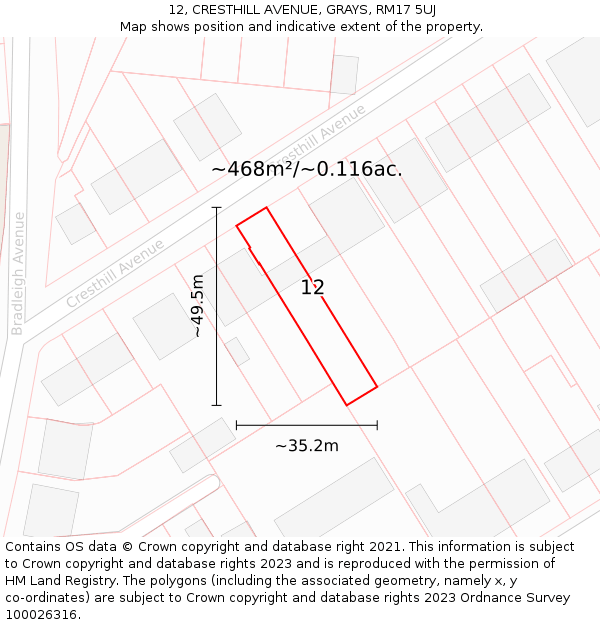 12, CRESTHILL AVENUE, GRAYS, RM17 5UJ: Plot and title map