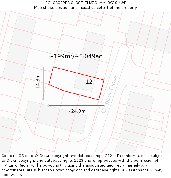 12, CROPPER CLOSE, THATCHAM, RG19 4WE: Plot and title map