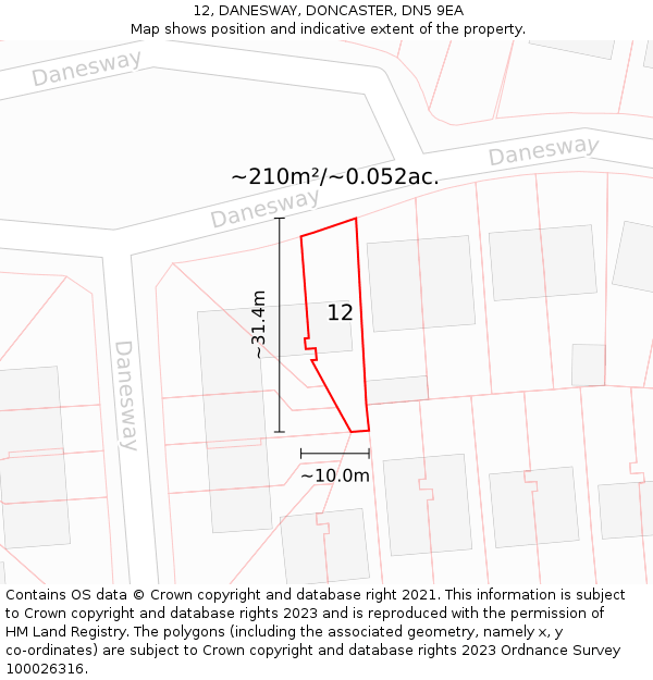 12, DANESWAY, DONCASTER, DN5 9EA: Plot and title map