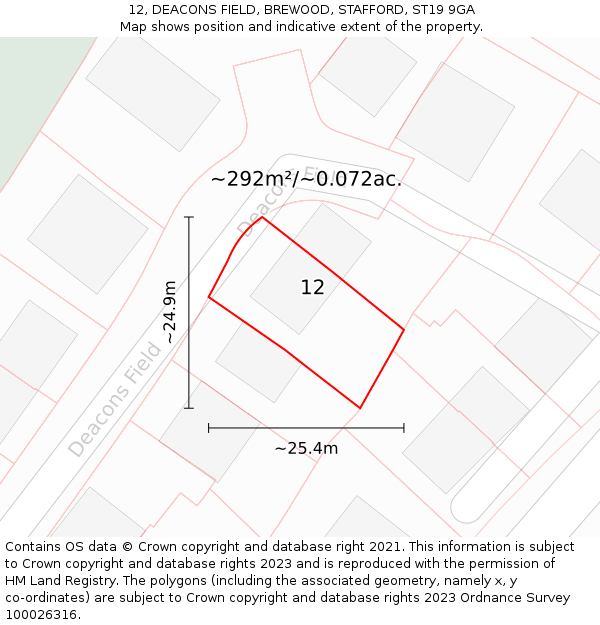 12, DEACONS FIELD, BREWOOD, STAFFORD, ST19 9GA: Plot and title map