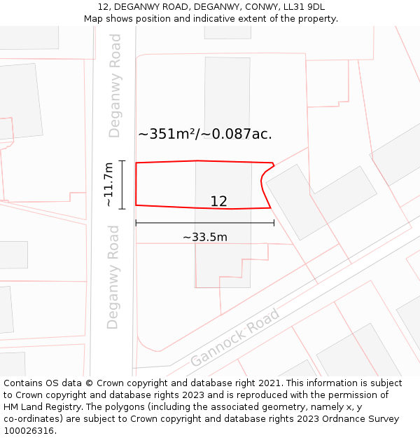 12, DEGANWY ROAD, DEGANWY, CONWY, LL31 9DL: Plot and title map