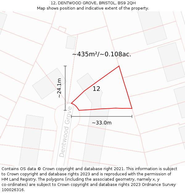 12, DENTWOOD GROVE, BRISTOL, BS9 2QH: Plot and title map