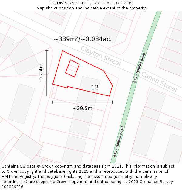 12, DIVISION STREET, ROCHDALE, OL12 9SJ: Plot and title map