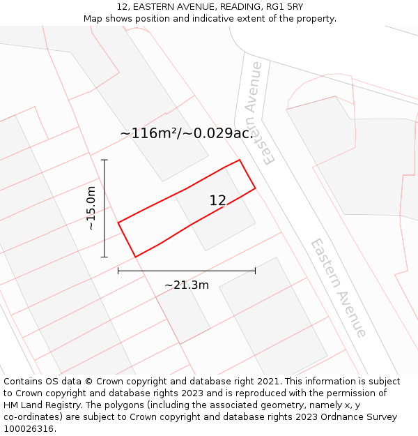 12, EASTERN AVENUE, READING, RG1 5RY: Plot and title map