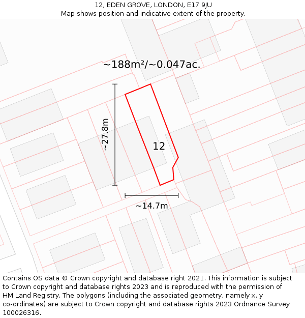 12, EDEN GROVE, LONDON, E17 9JU: Plot and title map