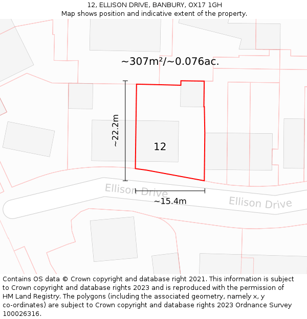 12, ELLISON DRIVE, BANBURY, OX17 1GH: Plot and title map