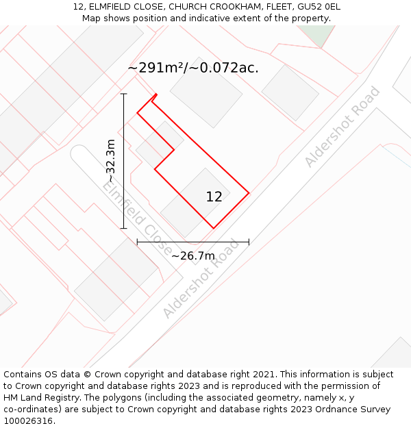 12, ELMFIELD CLOSE, CHURCH CROOKHAM, FLEET, GU52 0EL: Plot and title map