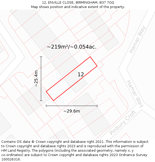 12, ENVILLE CLOSE, BIRMINGHAM, B37 7GQ: Plot and title map