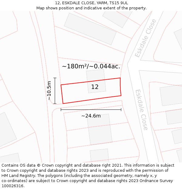 12, ESKDALE CLOSE, YARM, TS15 9UL: Plot and title map