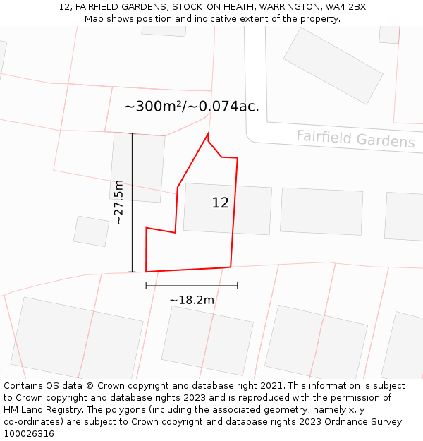 12, FAIRFIELD GARDENS, STOCKTON HEATH, WARRINGTON, WA4 2BX: Plot and title map