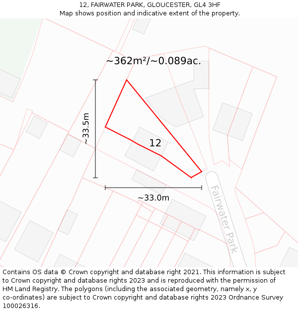 12, FAIRWATER PARK, GLOUCESTER, GL4 3HF: Plot and title map